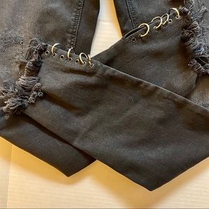 Zara black distressed jeans with embellishment
